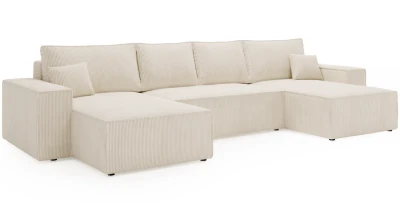 Wohnlandschaft OLIMPIA U | 370 x 181 cm | Schlaffunktion & Bettkasten | Breitcord-Stoff Poso