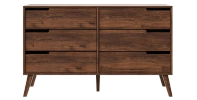Kommode LYKKE 137 cm Warmia Walnut 6 Schubladen – Holzoptik
