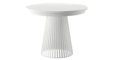 Runder Esstisch Garda Ø100-180 cm, ausziehbar, Metallgestell (Weiß), Lamellen-Optik