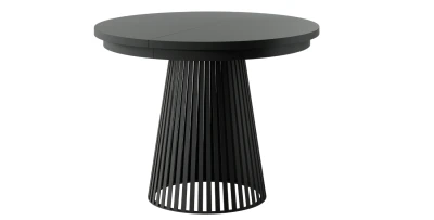Runder Esstisch Garda Ø100-180 cm, ausziehbar, Metallgestell (Schwarz), Lamellen-Optik
