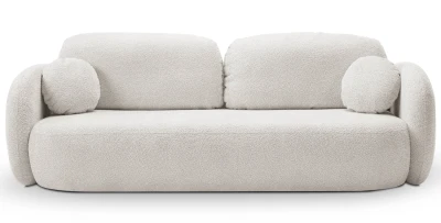 Design Schlafsofa Olio (3-Sitzer) in Bouclé, Art-Deco Stil, Bonell-Federkern & Bettkasten, 238 cm