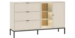 Kommode DECO 2d3s | mit Glastüren und LED-Beleuchtung | Kaschmir & Schwarz 