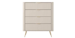 Highboard Kommode Lante 88 cm – 4 Schubladen – Beige / Kaschmir – Geriffelte Fronten