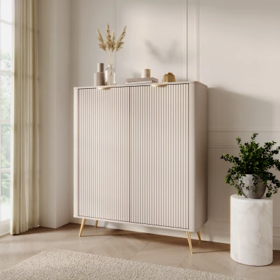 Highboard Kommode Lante 2D 113 cm – Beige / Kaschmir – Geriffelte Fronten & Runde Ecken
