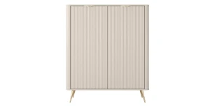 Highboard Kommode Lante 2D 113 cm – Beige / Kaschmir – Geriffelte Fronten & Runde Ecken