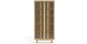 Vitrine / Glasschrank NABU 94cm (2 Türen) – Eiche Geölt & Rauchglas inkl. LED