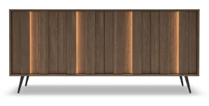 XXL Sideboard / Kommode AMARO 183cm (4 Türen) – Eiche Dunin mit Lamellen & inkl. LED