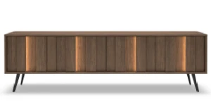 XXL TV Lowboard / Fernsehtisch AMARO 183cm (4 Türen) – Eiche Dunin mit Lamellen & inkl. LED