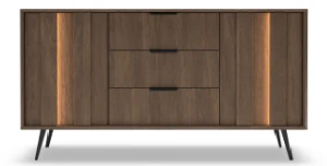 Sideboard / Kommode AMARO 153cm (2D3S) – Eiche Dunin mit Lamellen & LED