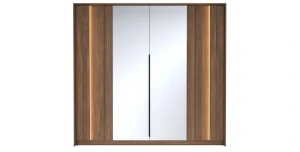 Großer Kleiderschrank XXL 223cm E-Serie – Nussbaum Optik & Weiß mit Lamellen & 2 Kleiderstangen