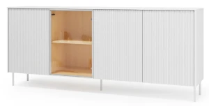 XXL Sideboard / Kommode LIBA LB-03 (195 cm) – Weiß geriffelt & Glas inkl. LED