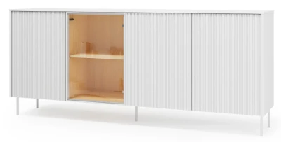 XXL Sideboard / Kommode LIBA LB-03 (195 cm) – Weiß geriffelt & Glas inkl. LED
