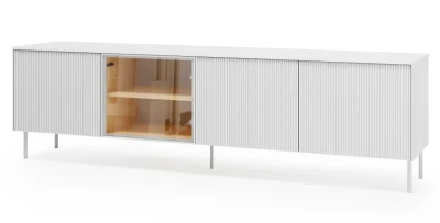 XXL TV-Lowboard / Fernsehtisch LIBA LB-05A (195 cm) – Weiß geriffelt inkl. LED