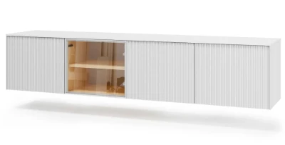 XXL Hängendes TV-Lowboard LIBA LB-05B (195 cm) – Weiß & Glas inkl. LED