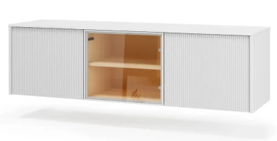 Hängendes TV-Lowboard LIBA LB-06B (147 cm) – Weiß & Glas inkl. LED
