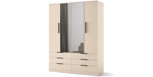 Kleiderschrank AVERA AV-01 (170 cm) in Sandbeige – 2 Spiegeltüren & 6 Schubladen
