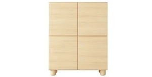 Highboard LOMO 4D (100 cm) Holzbeine, Push-to-Open, abgerundet – Helles Holz