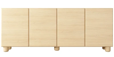 Breites Sideboard LOMO 4D (200 cm) Holzbeine, Push-to-Open, abgerundet – Helles Holz