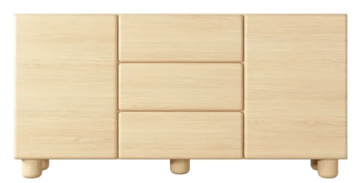 Sideboard LOMO 160 cm (2 Türen, 3 Schubladen) Vollauszug, Push-to-Open – Helles Holz