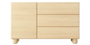 Kommode LOMO (130 cm) mit 3 Schubladen & 1 Tür, Vollauszug, Holzbeine – Helles Holz