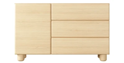 Kommode LOMO (130 cm) mit 3 Schubladen & 1 Tür, Vollauszug, Holzbeine – Helles Holz