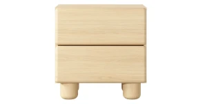 Nachttisch LOMO (50 cm) mit 2 Schubladen, Vollauszug & Holzbeinen – Helles Holz