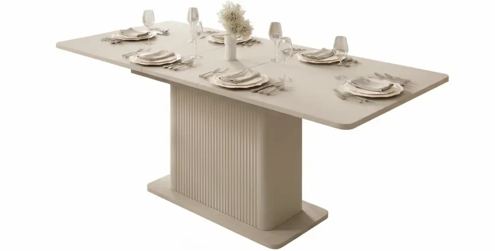 Ausziehbarer Esstisch Lante 160-200 cm in Kaschmir Beige freigestellt