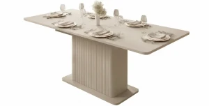 Ausziehbarer Esstisch Lante 160-200 cm – Beige / Kaschmir – Geriffelter Säulenfuß