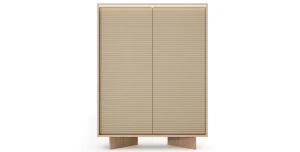 Highboard 104x138 cm SEMI 2-türig Cappuccino / Helle Holzoptik Rillenfront mit LED