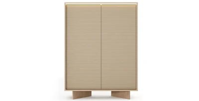 Highboard 104x138 cm SEMI 2-türig Cappuccino / Helle Holzoptik Rillenfront mit LED