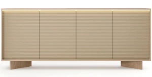 Sideboard 204x84 cm SEMI 4-türig Cappuccino / Holzoptik Rillenfront mit LED