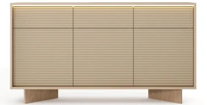 Sideboard 154x84 cm SEMI Kommode 3 Türen 3 Schubladen Cappuccino Rillenfront LED