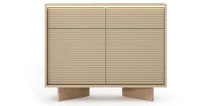 Kommode 104x84 cm SEMI Sideboard 2 Türen 2 Schubladen Cappuccino Rillenfront LED