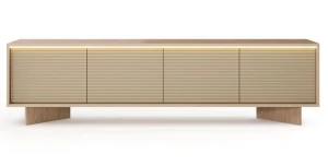 TV-Lowboard 204x54 cm SEMI Fernsehtisch Cappuccino Rillenfront mit LED