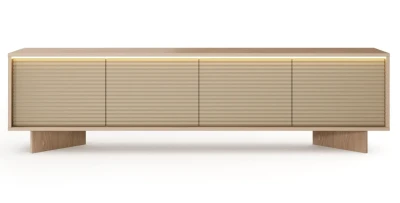 TV-Lowboard 204x54 cm SEMI Fernsehtisch Cappuccino Rillenfront mit LED