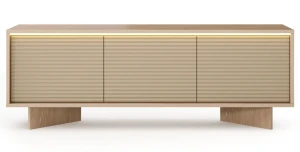 TV-Lowboard 154x54 cm SEMI Fernsehtisch Cappuccino Rillenfront mit LED