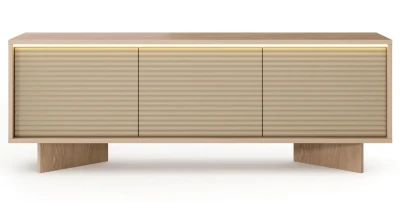 TV-Lowboard 154x54 cm SEMI Fernsehtisch Cappuccino Rillenfront mit LED
