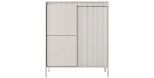 Highboard SENSO 103 cm Beige, Moderne Kommode mit 3 Türen, Riffeloptik, Push-to-Open