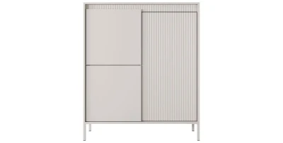 Highboard SENSO 103 cm Beige, Moderne Kommode mit 3 Türen, Riffeloptik, Push-to-Open