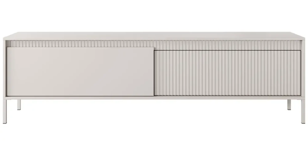 XXL TV-Lowboard Fernsehtisch SENSO 187 cm Beige, Riffeloptik, Push-to-Open, Modern