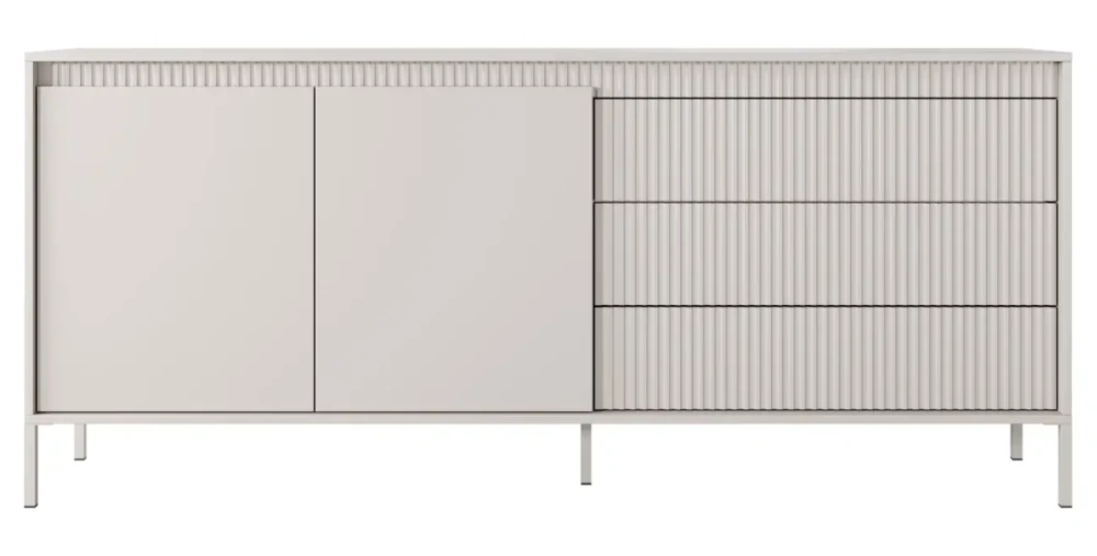 Kommode Sideboard SENSO 187 cm Beige, Riffeloptik, Push-to-Open, Modern