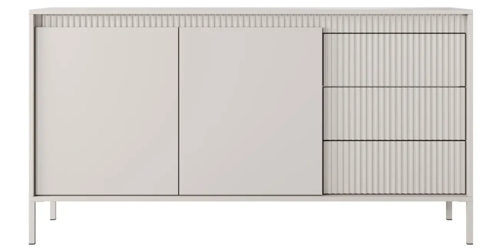 Kommode Sideboard SENSO 153 cm Beige, Riffeloptik, Push-to-Open, Modern