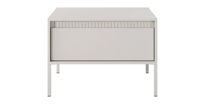 Couchtisch Wohnzimmertisch SENSO 68x68 cm Beige, mit Schublade, Riffeloptik