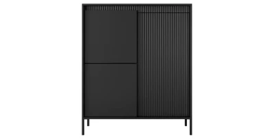 Highboard SENSO 103 cm Schwarz, Moderne Kommode mit 3 Türen, Riffeloptik, Push-to-Open