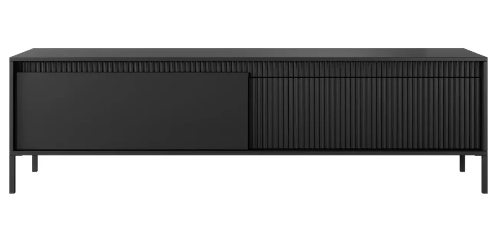 TV-Lowboard Fernsehtisch SENSO 187 cm Schwarz, Riffeloptik, Push-to-Open, Modern