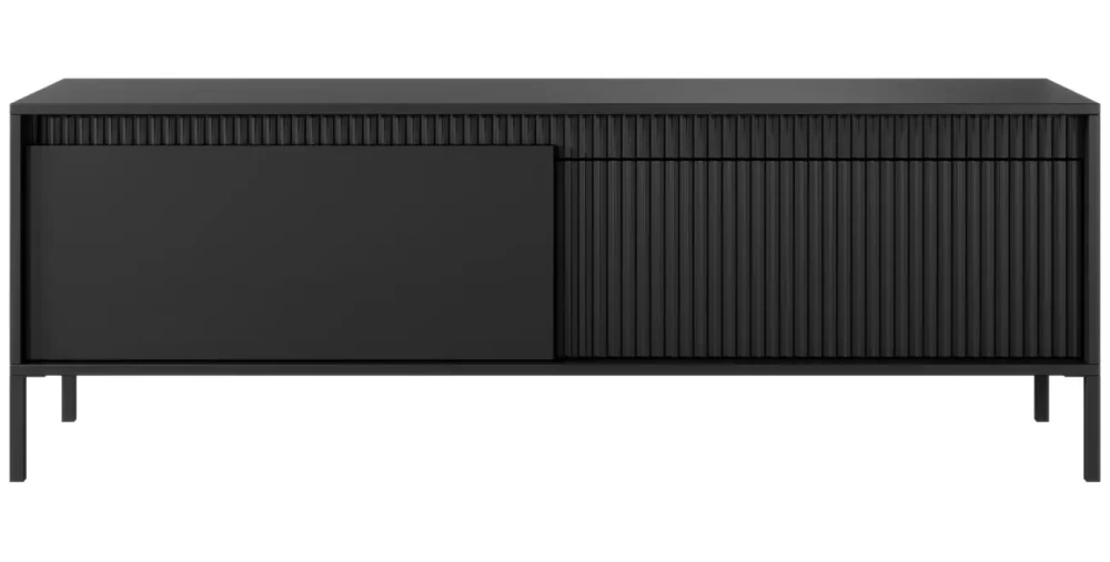 TV-Lowboard Fernsehtisch SENSO 153 cm Schwarz, Riffeloptik, Push-to-Open, Modern