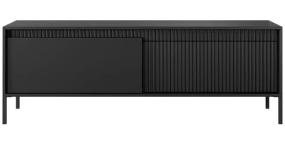 TV-Lowboard Fernsehtisch SENSO 153 cm Schwarz, Riffeloptik, Push-to-Open, Modern