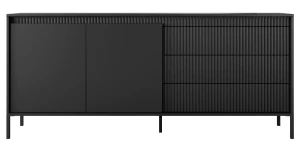 Kommode Sideboard SENSO 187 cm Schwarz, Riffeloptik, Push-to-Open, Modern