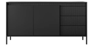 Kommode Sideboard SENSO 153 cm Schwarz, Riffeloptik, Push-to-Open, Modern