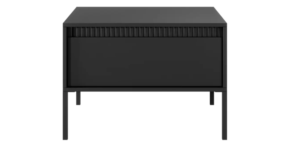 Couchtisch Wohnzimmertisch SENSO 68x68 cm Schwarz, mit Schublade, Riffeloptik